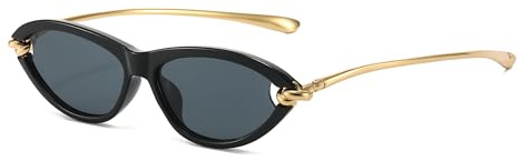 JCTAIFOO Vintage Katzenauge Sonnenbrille für Damen, Einzigartiges Design Metall Tempel Cateye Brille (Schwarz/Grau)