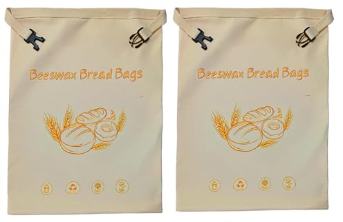 Bolsas de pan de algodón y cera de abeja, Bolsa Pan Tela, Bolsas de Pan Reutilizables Bolsa de Almacenamiento, Bolsas de Lino con Cordón para para pan casero, masa madre y pan fresco