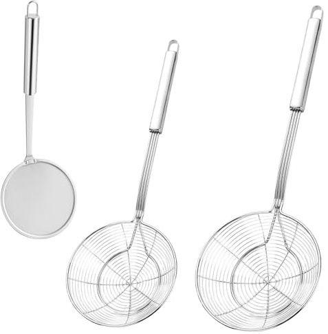 Lot de 3 louches à mousse en acier inoxydable - En forme de toile d'araignée - Écumoire de qualité supérieure - Cuillère en acier inoxydable et cuillère - Pour cuisine, rôti, cuisine, filtres (14/16