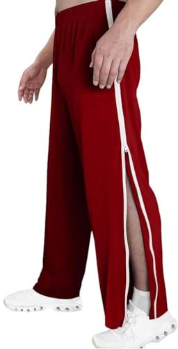 GOUJIAN Men's Full Zip Sweatpants, Joggers, Zip-Off Pants, Casual Pants, Loose Fit, Sportswear, Side Opening, Wide Legs with Pocket, M-3XL Sweatpants(Red,M)