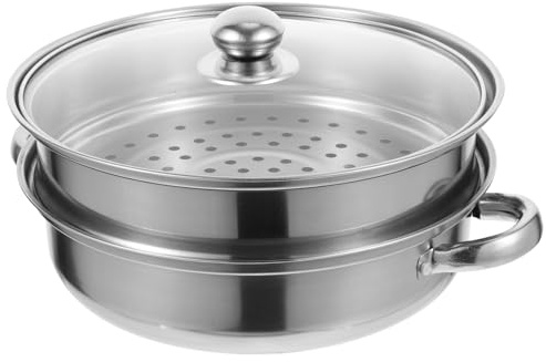 MOLUCKFU Olla Vaporera de Acero Inoxidable de Doble Capa con Asas para Cocina Familiar y Profesional Potente Cocedero al Vapor para Verduras Pescados y Mariscos Fácil Limpieza Lavavajillas