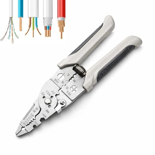 Pinza Pelacables 10-en-1 para Electricista, Herramienta Multifunción de Pelado, Cortacables, Crimpadora, Tijeras, para Instalación Eléctrica, Reparación de Coches y Proyectos DIY