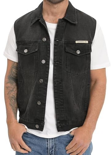 CoXuantion Gilet di Jeans da Uomo Senza Maniche Cotone Gilets Casual Retro Vintage Jeans Giacca con Bottone Punk Gilet Denim per Fotografia Moto S,Grigio