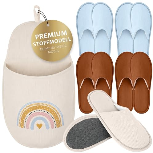 ONVAYA Juego de zapatillas de casa de invitados de alta calidad arco iris con corazón - Pantuflas lavables antideslizantes - 5 pares de zapatillas elegantes para invitados - Cómodas zapatillas de