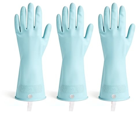 LikGuest Reusable Latex Household Gloves 3 Pairs Non Slip Blue M | Water resistant protection, textured grip, soft-touch, ideal for dishwashing, kitchen and bathroom cleaning