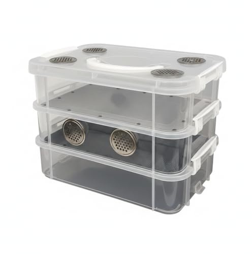 Ginwrek Kit de granja de gusanos, kit de cría de gusanos de la harina, hábitat de plástico transparente con doble ventilación, cerraduras antiescape y accesorios fáciles de limpiar