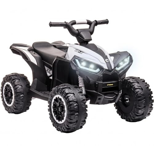 Kids Electric Quad Bike 12V, Battery Powered Ride on ATV Toy with Remote Control, Dual 35W Motor, Music, LED, 2 Driving Modes, for Ages 3-6 Years, 83x53x56 cm, White