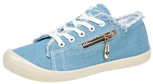 Vita tygskor för kvinnor bågstöd träningsskor för platta fötter slitna kanter halkfri yttersula av gummi, anti-kollision tå spets vardagliga sneakers