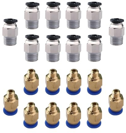 Raccordo rapido dritto ad aria, CESFONJER 20 pezzi Kit montaggio rapido dritto include connettore rapido pneumatico PC4-M6, connettore pneumatico a spinta PC4-M10, per stampante 3D estrusore