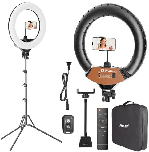 EMART 18-inch Ring Light with Stand, 2800-6500K LED Photography Lighting Kit with Phone Holder, Selfie Light for Vlog Live Streaming Video Makeup Tattoo Barber Studio