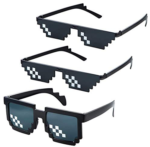 Pixel Sonnenbrille,3er Pack Thug Life Sonnenbrille Mosaik Sonnenbrillen Deal Mosaik-Gläser 8 Bit Style Brille Pixelbrille für Männer Frauen Damen Herren Kinder Party Dekoration Schwarz