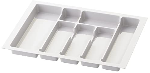 Inserto portaposate Sossai Divio per cassetti larghi 60 cm, 53x43 cm – ritagliabile, 7 scomparti, bianco, organizzatore in plastica per portaposate