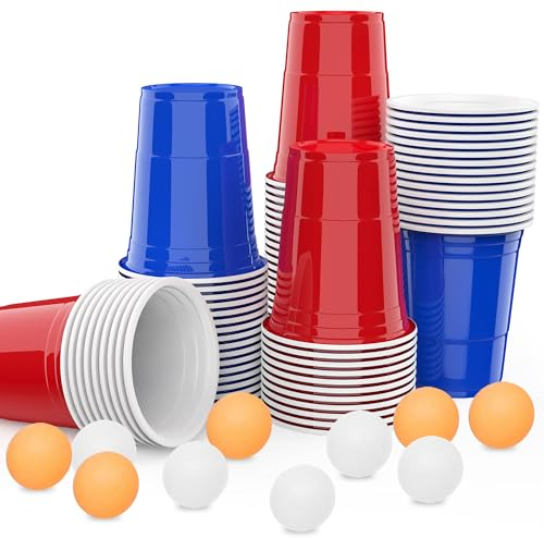 MOZOOSON Becher 16 oz/ 473ml 100 Stück, Partybecher Wiederverwendbar Plastik Becher für Camping, Weihnachten, Geburtstag, Hochzeit und Partys