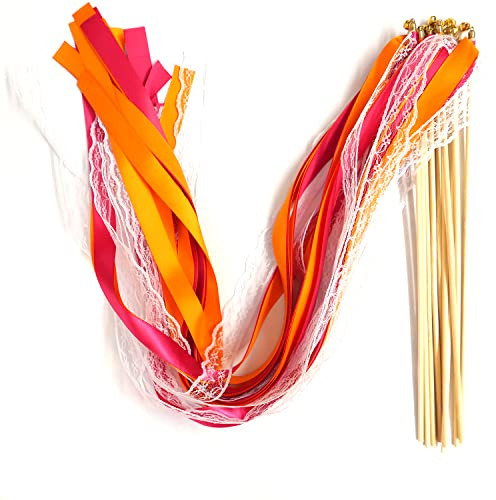Lot de 30 baguettes de fées en soie avec clochettes - Pour mariage, anniversaire, Noël, fête, fête prénatale, orange