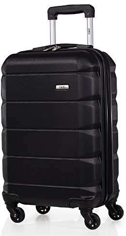A2B Lightweight 55cm Hard Shell - 38L Black Coloured Travel Carry On Hand Cabin Luggage Suitcase 4 Wheels, Approved for British Airways, Jet2, EasyJet 5 Year Cover AB001 (Black, Small)