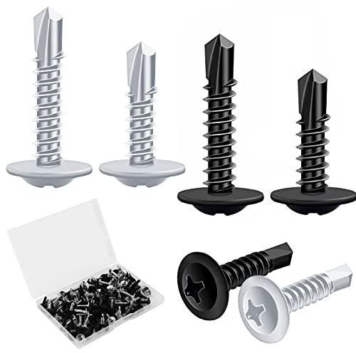SAVITA Metal Screws Self Tapping, 120pcs Stainless Steel Set Assorted Flat Head Drilling Wood Drywall Plastic Panels Sheet Screw Black and Silvery Size #8×1/2'' #8×3/4'' (C11246)