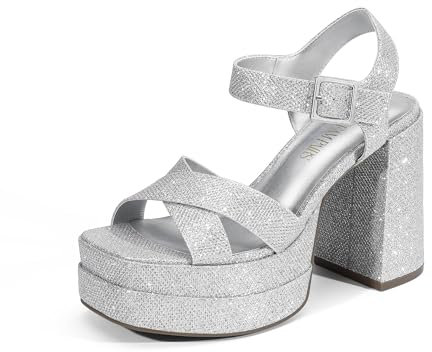 DREAM PAIRS Women's Heeled Sandals SDHS2330W,Size 9,Silver-Glitter,SDHS2330W