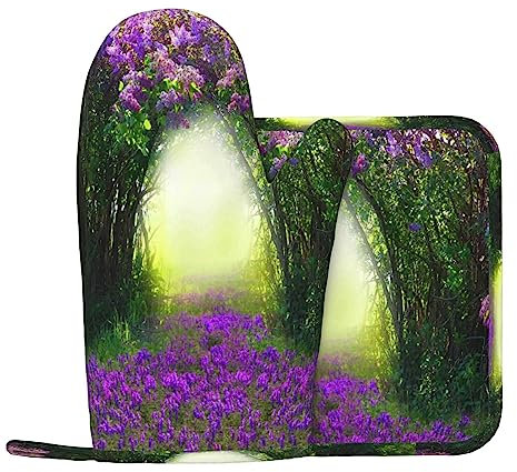 Fiori Campo Guanti Da Forno E Pentola Supporti Resistente Al Calore 2pcs Set BBQ Guanti E Pastiglie Per Cottura Cottura Grigliare
