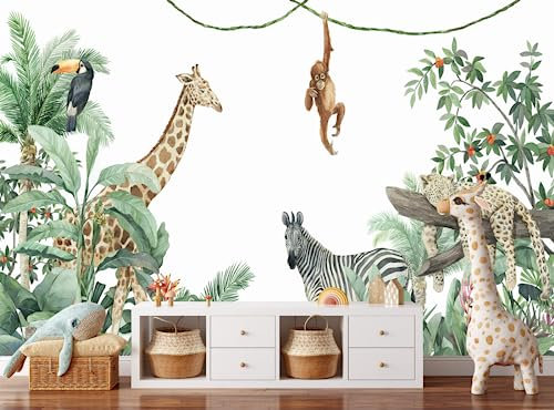 BELOKA Papel Pintado 3D Animales Jungla Habitación Infantil Niños Niñas Fotomural 3D Papel Tapiz Moderno Papel Pintado Pared Dormitorio