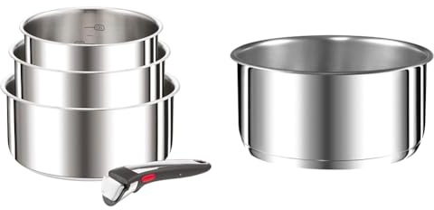 Tefal Ingenio Preference On L898S3 Lot de 4 casseroles avec poignée amovible & Ingenio Preference Casserole 22 cm, Empilable, Acier inoxydable, Induction, Polyvalence, Gain de place