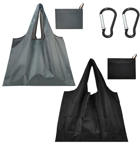 MAXQUU 2 stycken vikbara shoppingkassar med 2 stycken karbinhakar, återanvändbara shoppingväskor, hållbara och vattentäta, tvättbara shoppingväskor, lämpliga för shopping, resor., flerfärgad, 50 x 48