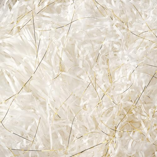 150g Geschreddertes Papier Weiß Geschenk Füllmaterial für Pakete,Geschenkbox,Geschenkkorb und Präsentkorb