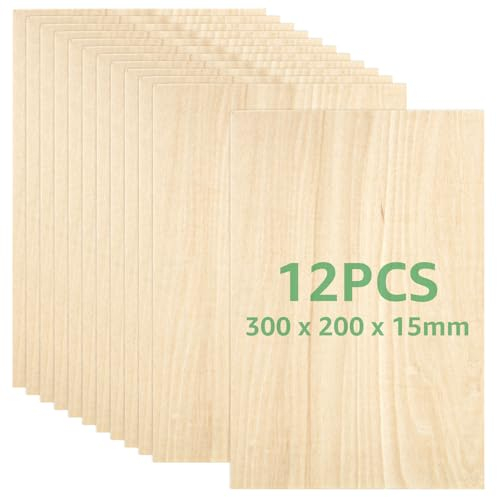 WOPPLXY Lot de 12 Contreplaqué, 300 x 200 x 1,5 mm Plaque Bois, Contreplaqué Tilleul pour Pyrogravure, Gravure, Maquette de Bricolage