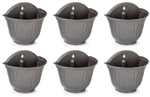 AC - Pack de 6 macetas de plástico para Pared, macetero, Tiesto Colgar, Recipiente para Plantas, Flores, balcón, Porche, hogar, Fabricada en España (Antracita - 26 x 29,5 x 19 cm)
