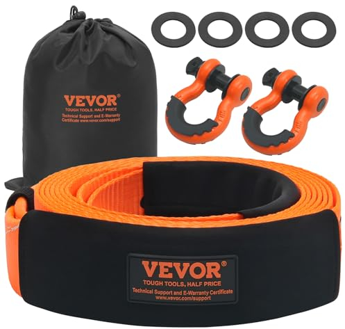 VEVOR Heavy Duty Tow Strap Recovery Kit 3 x 20 ft (MBS-36,000 lbs) Tree Saver Winch Strap, Triple Reinforced Loop & Protective Sleeves & Storage Bag, 3/4 D-Ring Shackles, for Truck Jeep SUV ATV