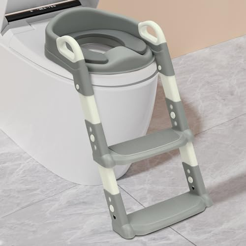 Siège de toilette avec escalier pour enfants - Rehausseur Toilette - Siège de toilette pour enfants - Hauteur réglable - Gris