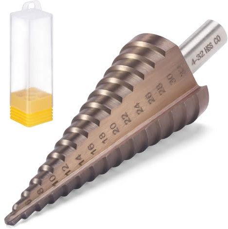 HSEAMALL Broca escalonada HSS cobalto, 4-32 mm, broca escalonada, broca cónica de metal, broca para chapa de acero inoxidable, metal, madera y plástico (HSS cobalto, dorado)
