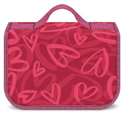 JZemdybill Beauty case da appendere, con cuori rossi, impermeabile, per viaggi, affari, vacanze, Coperto con cuori rossi, Taglia unica