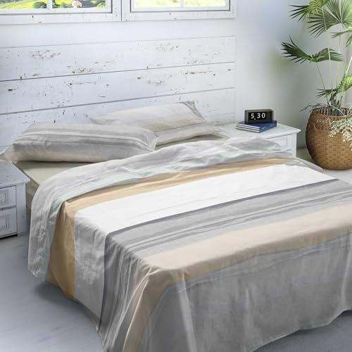 NATURALS - Juego de Sábanas Estampada Cama 150-100% Algodón Franela - Incluye Sábana Encimera + Sábana Bajera + 2 Fundas de Almohada - Extra Suave, Transpirable - Nube