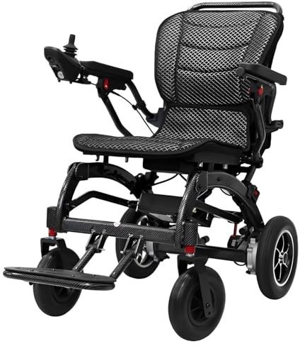 Silla de ruedas eléctrica plegable ultraligera para adultos, silla eléctrica ligera con control de joystick, fácil de transportar y almacenar