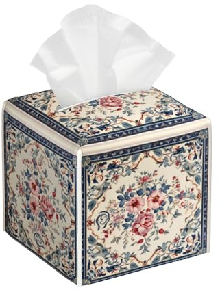 Mexpekil Square Tissue Box Cover vintage flowers ethnic pattern PU Leather Tissue Box Cover Cube Tissue Box Holder for Bathroom Car Napkins Facial Tissue Dispenser Cover