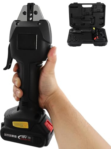 Alicates de Crimpado Eléctricos, Herramienta para Terminales de Batería Recargable con 6 Matrices, Crimpadora Portátil con Cargador y Bloqueo (Black)