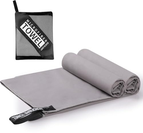 Simpeak 2 Piezas Toalla de Microfibra Gimnasio, 40×80 CM Toalla Deporte Ligera Pequeña, Absorbente y de Secado Rápido, Gym Towel con Bolsa de Transporte para Fitness, Piscina, Viaje, Playa y Yoga