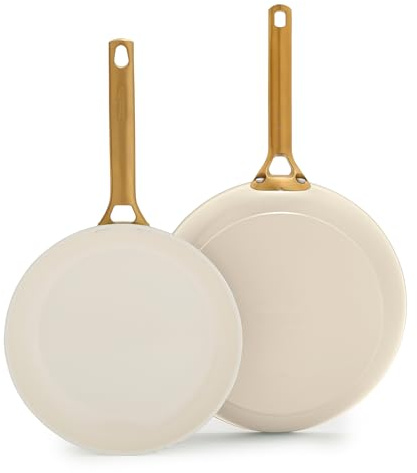 GreenPan Nonstick Reserve Pro 10” & 12” Frying Pan Set, NSF Certified Ceramic, Hard Anodized PFAS-Free Skillets, Stainless Steel Handles, Oven & Dishwasher Safe, Cream White