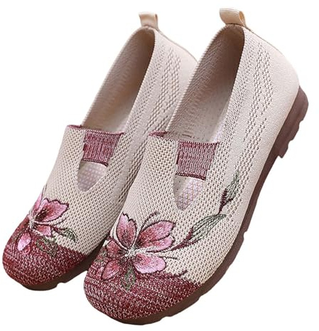 Zapatos para diabéticos para mujer, zapatos planos de punto con estampado floral, antideslizantes, punta redonda, zapatos de salud, ligeros, transpirables, zapatos de tela de malla suave, zapatos