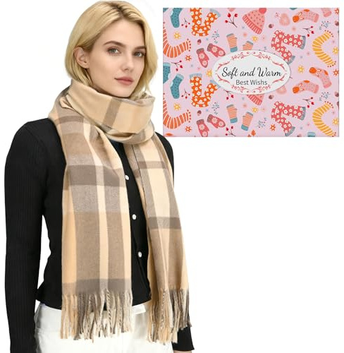 KOOOGEAR Women Scarf Winter Long Soft Warm Thick faux cashmere scarf Ladies Scarves Christmas Gifts Long Stole Wraps Scarves for Women Ladies (Khaki)