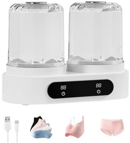 Lavadora De Ropa Interior, Mini lavadora Portátil de Camping 2 Cámaras 3L Aparato De Limpieza Profunda Con Doble Modo Recargable Taza de Lavandería para Ropa de bebés y Calcetines