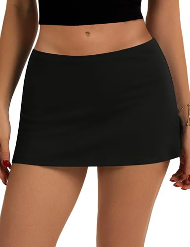 IECCP Dam bodycon minikjol stretchig elastisk midja smal passform korta pennkjolar med inbyggda shorts fickor ledig sport, Svart, XL