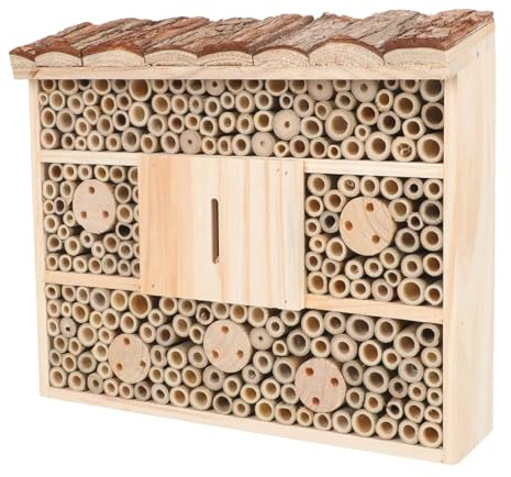 DIYEAH Wooden Insect House Garden Shelter for Bees Ladybugs Natural Nesting Habitat Decorative Courtyard Bee Breeding Cabin with Rustic Hut Design