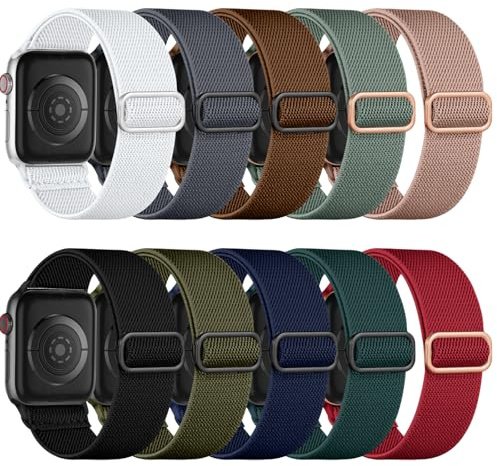 Maledan 10-pack elastiska armband, kompatibla med Apple Watch-armband, 40 mm, 41 mm, 38 mm, 42 mm, 44 mm, 45 mm, 46 mm, 49 mm, stretchig nylonrem för iWatch serie 11 10 9 8 7 6 5