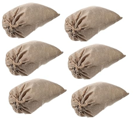 Healeved Lot de 6 Paquet en Tissu de Jute 20x30 Cm Cordon de Serrage, Paquet Racines Réutilisables pour Légumes, Conservation Respirante, Rangement la Cuisine Écologique et Pratique