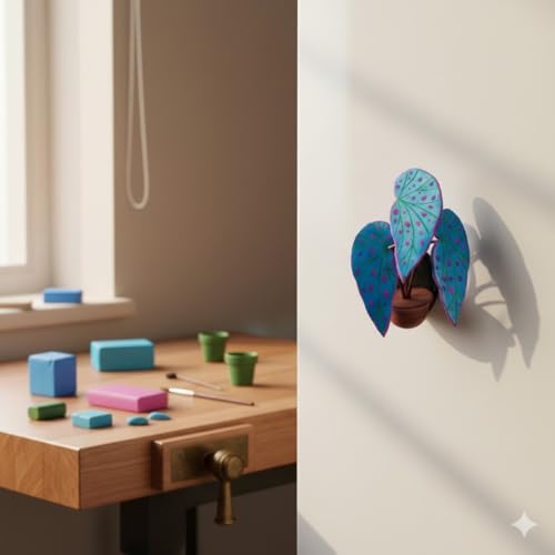 Handmade Begonia Maculata Refrigerator Magnet - Mini 3D Resin Clay Trout Begonia Potted Plant, Crystal Gloss Polka Dot Leaf Botanical Decor for Kitchen & Office, Unique for Plant Lovers