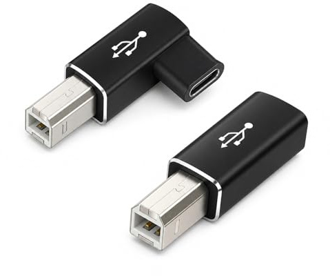 Yuleare 2 Pièces Adaptateur USB B vers USB C, Convertisseur MIDI USB C à Angle Droit et Courbé, Connecteur Mâle USB B vers Femelle, Imprimantes, Pianos MIDI, Batteries Électroniques Périphériques