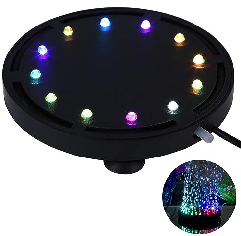 uksunvi Bolle Acquario 12 LED RGB Illuminazione Subacquea a Bolle d'Aria Subacquea/Serbatoio di Pesce Rotondo Gorgogliatore con Cambio Colore Automatico