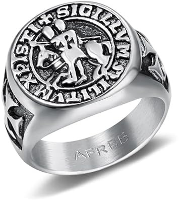 BOBIJOO Jewelry - Bague Chevalière Sceau Templier Christ Croix Sigillum Militum Xpisti Acier Argenté Noir - 66 (11 US)