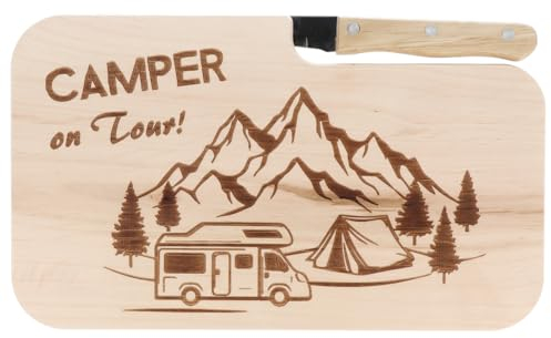 Spruchreif | Tagliere per il pane in legno | Tagliere in legno | Tagliere Scritte da campeggio | Regali per Camper | Regali per esterni | Campeggio regali „Camper on Tour“